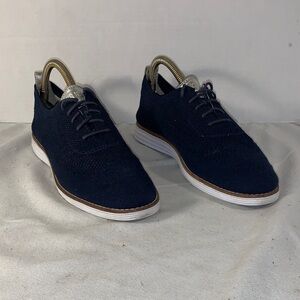 Cole Haan Mens OriginalGrand Navy Knit Oxford with White Sole and Brown Trim